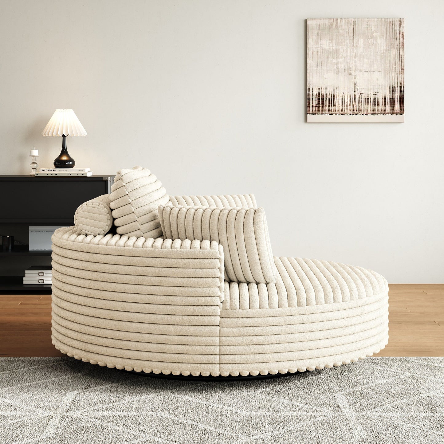 55L Corduroy Chenille Foam Single Swivel Chair, Fluffy Modern Sleeper, 360 Degree Swivel Chair, Lounge and Projection Room