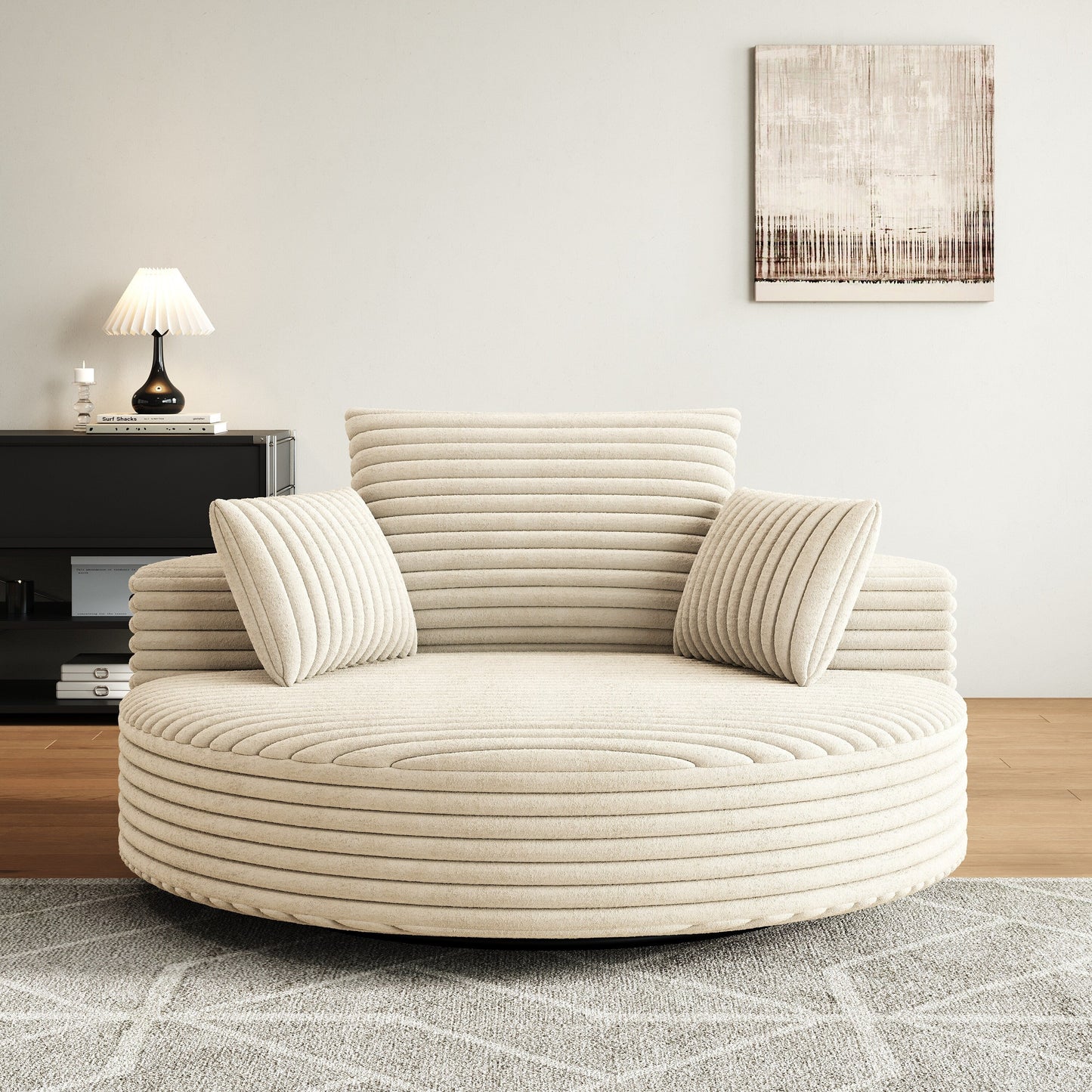 55L Corduroy Chenille Foam Single Swivel Chair, Fluffy Modern Sleeper, 360 Degree Swivel Chair, Lounge and Projection Room