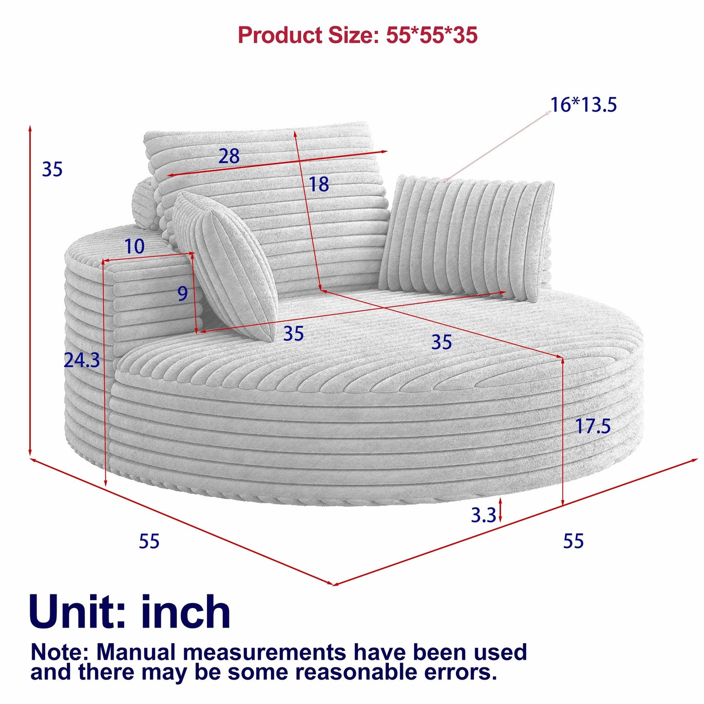 55L Corduroy Chenille Foam Single Swivel Chair, Fluffy Modern Sleeper, 360 Degree Swivel Chair, Lounge and Projection Room