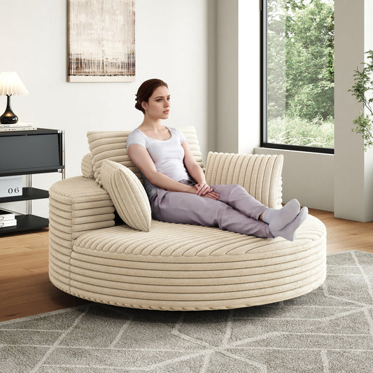 55L Corduroy Chenille Foam Single Swivel Chair, Fluffy Modern Sleeper, 360 Degree Swivel Chair, Lounge and Projection Room