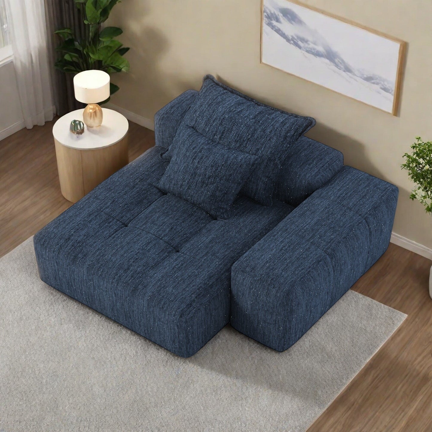 56.7 Foam 2-Seater Sofa Block Sofa with 2 Pillows for Living Room and Bedroom