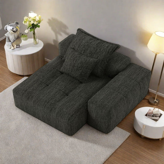 56.7 Foam 2-Seater Sofa Block Sofa with 2 Pillows for Living Room and Bedroom