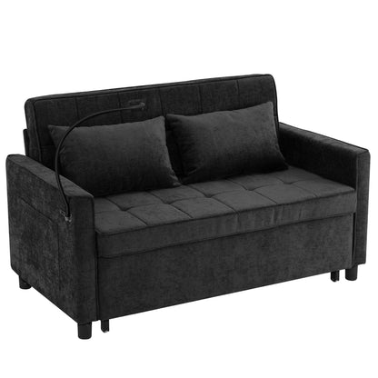 56.9 W Chenille Sleeper Sofa with USB Ports Pull-out Sofa Bed