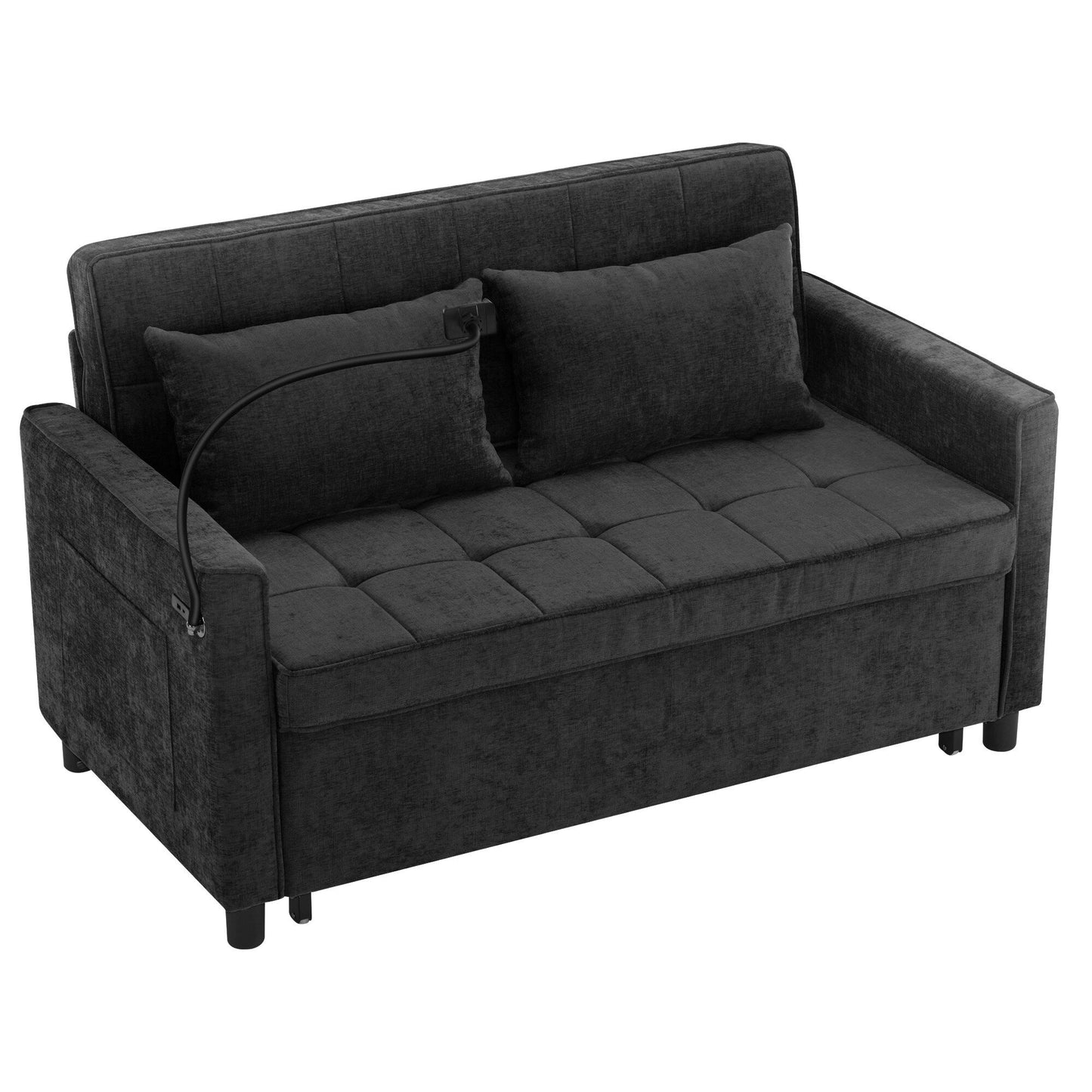 56.9 W Chenille Sleeper Sofa with USB Ports Pull-out Sofa Bed
