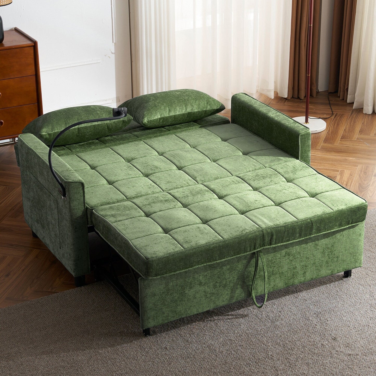 56.9 W Chenille Sleeper Sofa with USB Ports Pull-out Sofa Bed