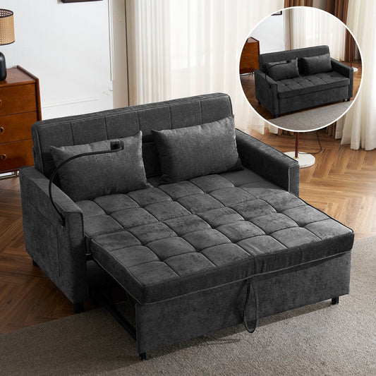56.9 W Chenille Sleeper Sofa with USB Ports Pull-out Sofa Bed