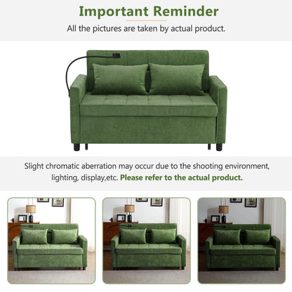 56.9 W Chenille Sleeper Sofa with USB Ports Pull-out Sofa Bed