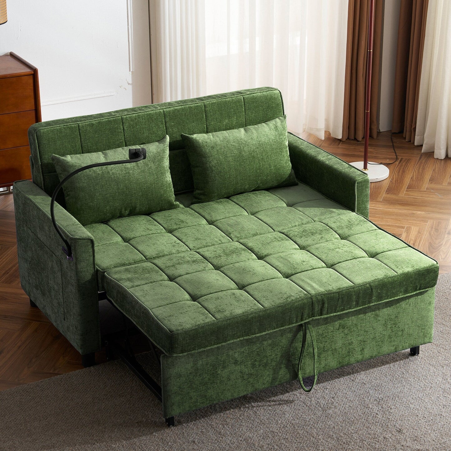 56.9 W Chenille Sleeper Sofa with USB Ports Pull-out Sofa Bed