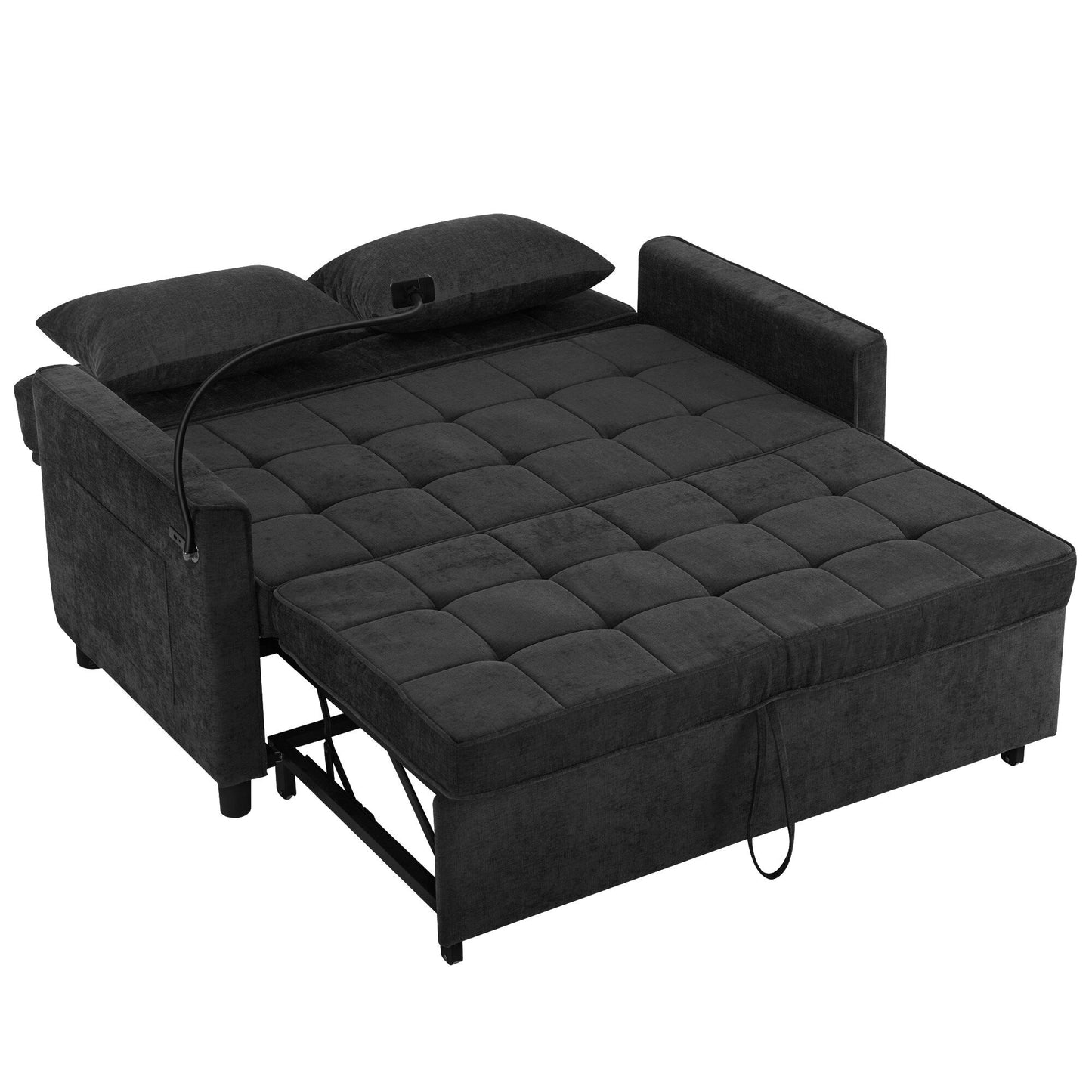 56.9 W Chenille Sleeper Sofa with USB Ports Pull-out Sofa Bed