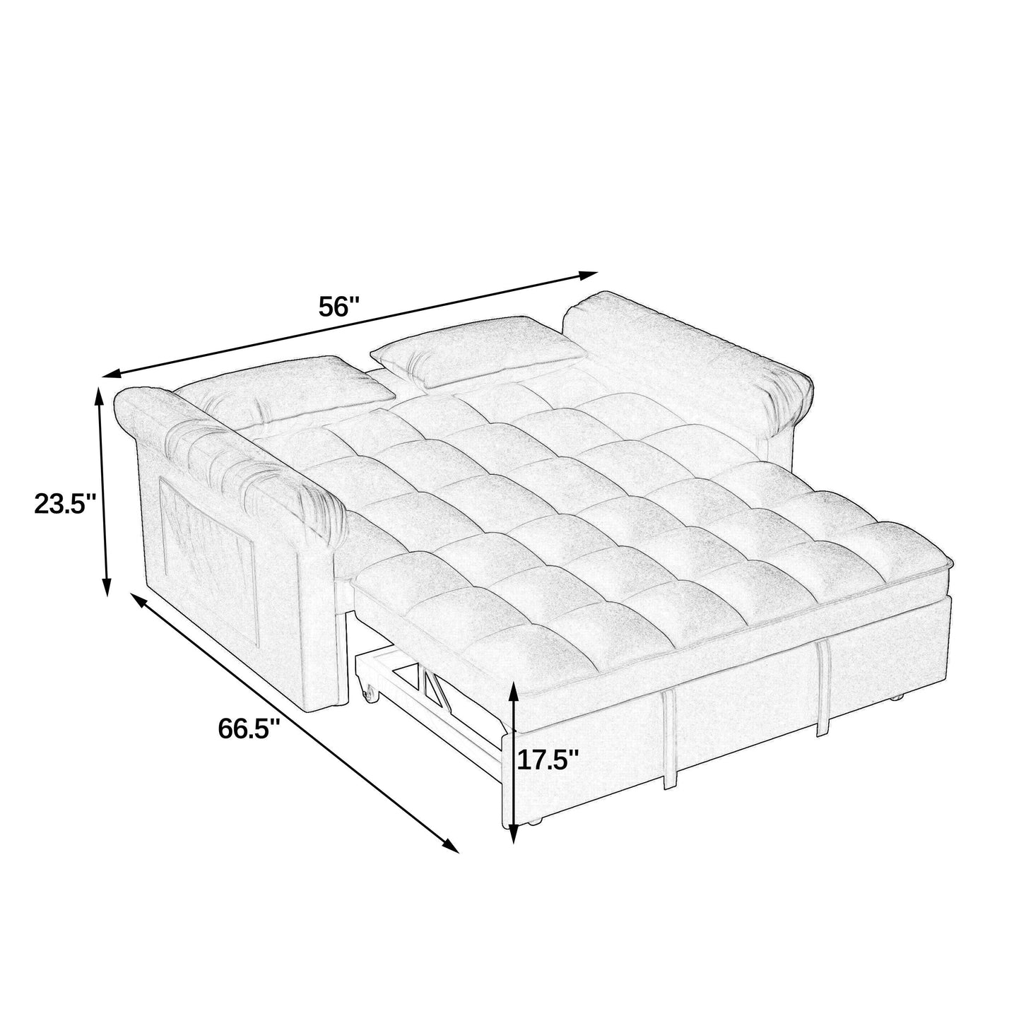 56 Foam 2-Seater Sofa Bed with Pull-Out Sleeper and Adjustable Backrest