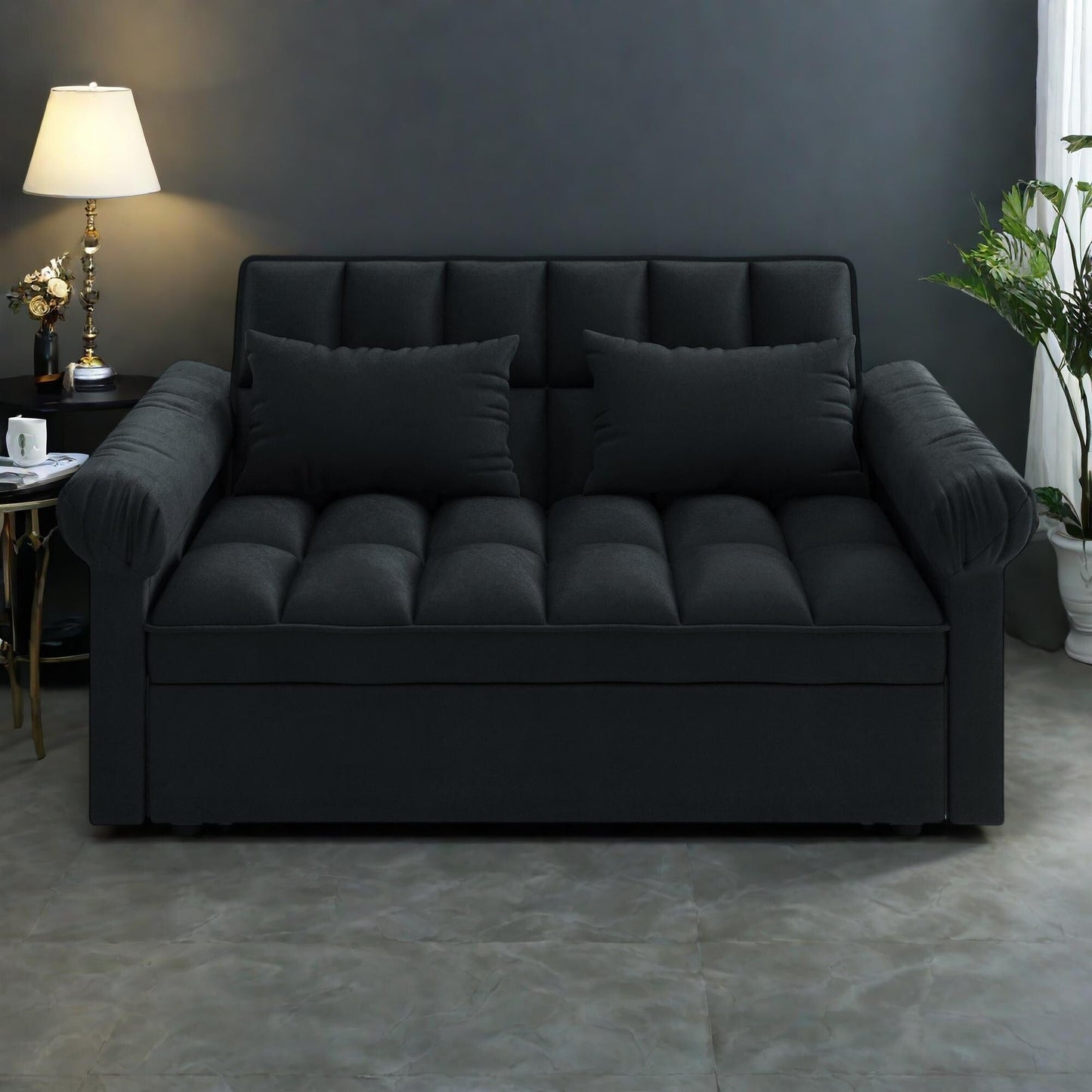 56 Foam 2-Seater Sofa Bed with Pull-Out Sleeper and Adjustable Backrest