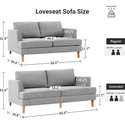 56 Mid Century Loveseat Sofa - Upholstered 2-Seater Small Couch for Living Room, Bedroom & Apartment, Space Saving Design