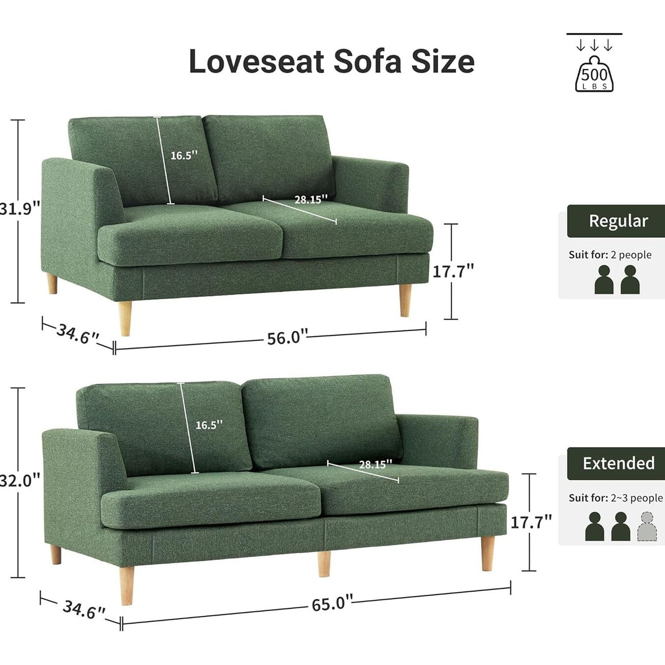 56 Mid Century Loveseat Sofa - Upholstered 2-Seater Small Couch for Living Room, Bedroom & Apartment, Space Saving Design