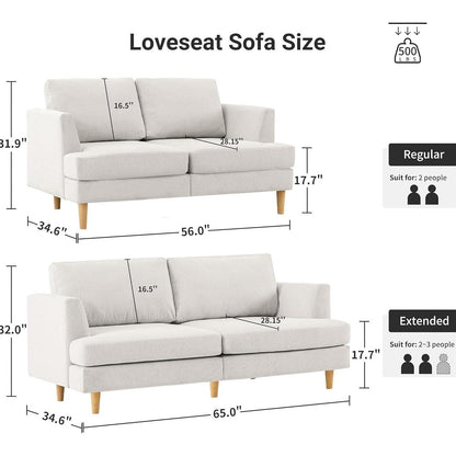 56 Mid Century Loveseat Sofa - Upholstered 2-Seater Small Couch for Living Room, Bedroom & Apartment, Space Saving Design
