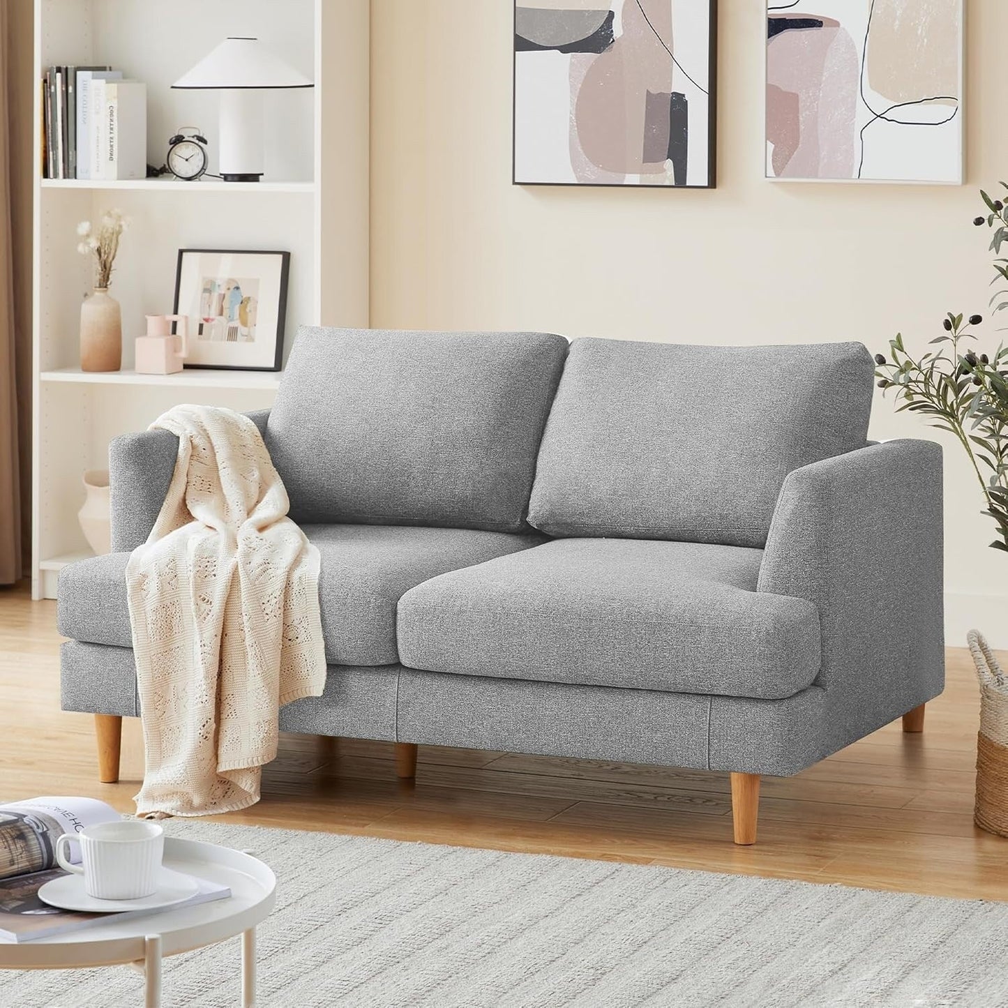 56 Mid Century Loveseat Sofa - Upholstered 2-Seater Small Couch for Living Room, Bedroom & Apartment, Space Saving Design