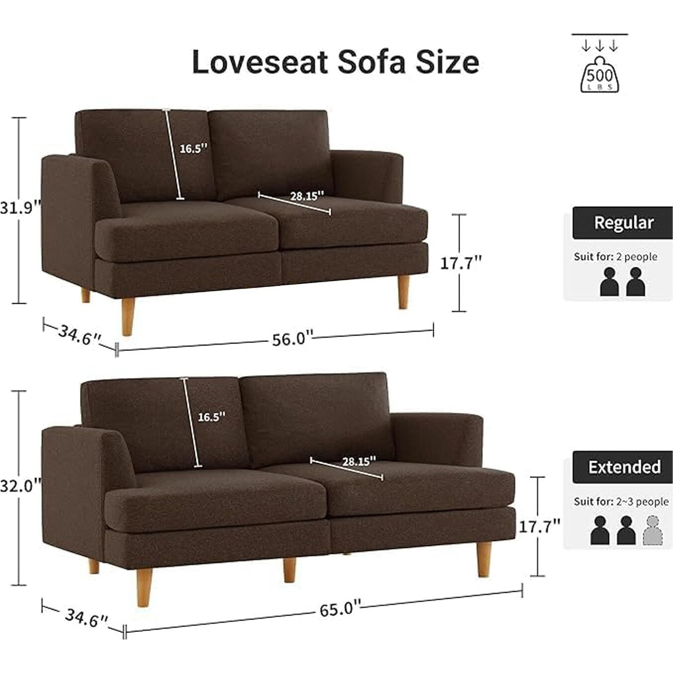 56 Mid Century Loveseat Sofa - Upholstered 2-Seater Small Couch for Living Room, Bedroom & Apartment, Space Saving Design