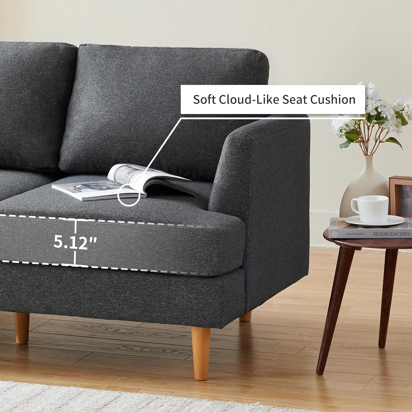 56 Mid Century Loveseat Sofa - Upholstered 2-Seater Small Couch for Living Room, Bedroom & Apartment, Space Saving Design