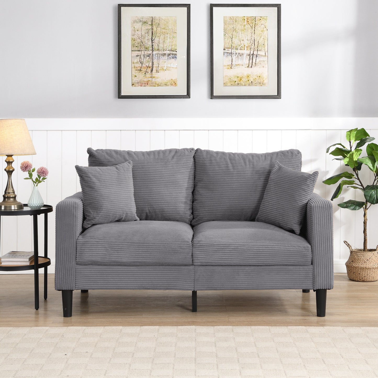 57 inch High Resilience Loveseat Wooden Frame 2 Seat Comfy Small Space Modern Upholstered Light Gray