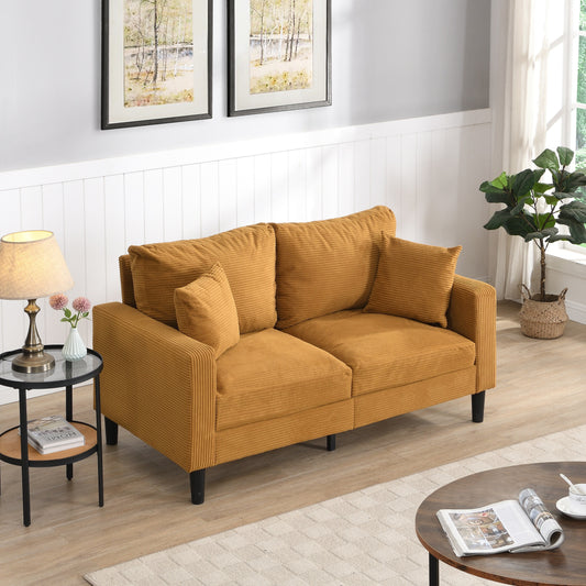 57 inch High Resilience Loveseat Wooden Frame 2 Seat Comfy Small Space Modern Upholstered Orange