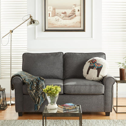 57.1 Linen Rolled Arms Loveseat Sofa Bad With Memory Foam Mattress and Plastic Legs for Living Room