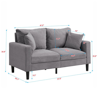 57.9 Corduroy Loveseat Sofa with Wooden Frame, High-Resilience Sponge, and Space-Saving Design