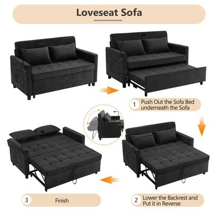57 Convertible Sleeper Loveseat - Space-Saving Sofa Bed with USB Charging Hub, Reversible Backrest & Smart Storage Solutions