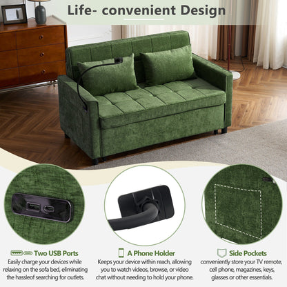 57 Convertible Sleeper Loveseat - Space-Saving Sofa Bed with USB Charging Hub, Reversible Backrest & Smart Storage Solutions
