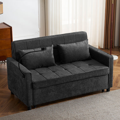 57 Convertible Sleeper Loveseat - Space-Saving Sofa Bed with USB Charging Hub, Reversible Backrest & Smart Storage Solutions