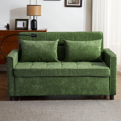 57 Convertible Sleeper Loveseat - Space-Saving Sofa Bed with USB Charging Hub, Reversible Backrest & Smart Storage Solutions