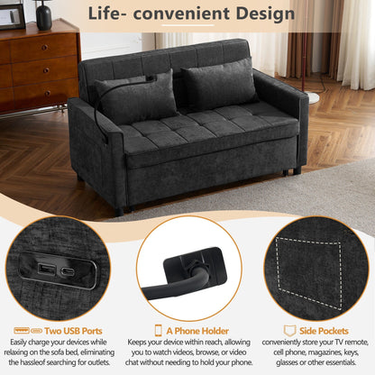 57 Convertible Sleeper Loveseat - Space-Saving Sofa Bed with USB Charging Hub, Reversible Backrest & Smart Storage Solutions
