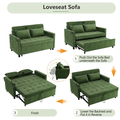 57 Convertible Sleeper Loveseat - Space-Saving Sofa Bed with USB Charging Hub, Reversible Backrest & Smart Storage Solutions