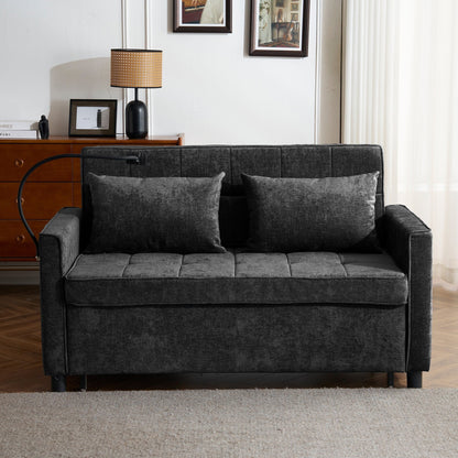 57 Convertible Sleeper Loveseat - Space-Saving Sofa Bed with USB Charging Hub, Reversible Backrest & Smart Storage Solutions