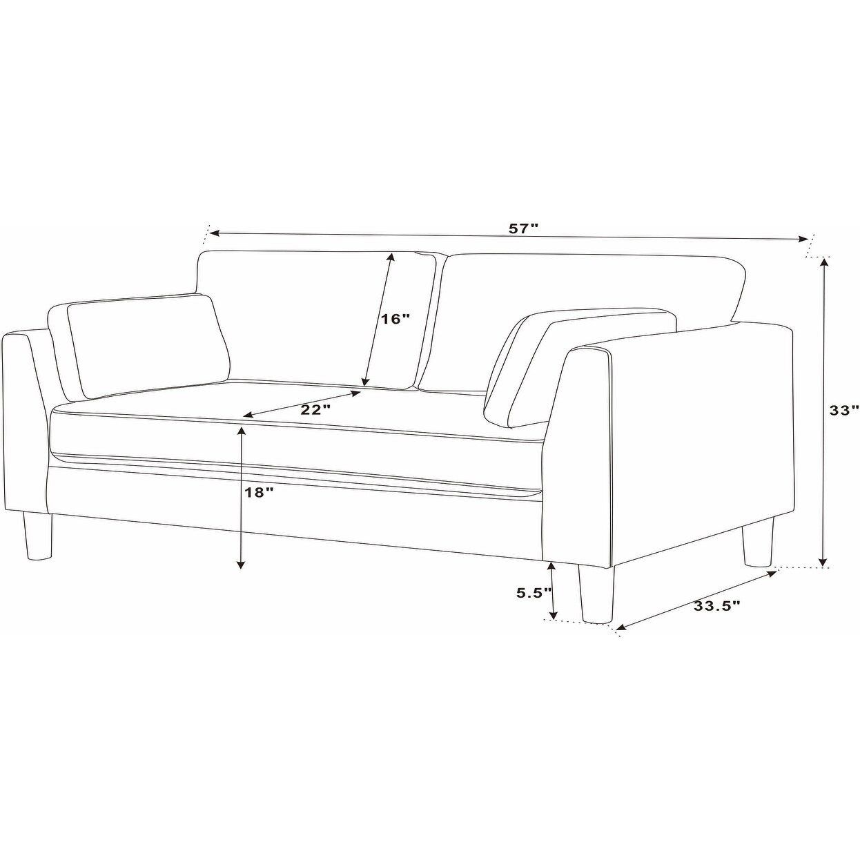 57 Fabric Loveseat with Wood Legs - 34 D x 57 W x 33.5 H