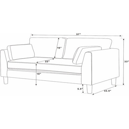 57 Fabric Loveseat with Wood Legs - 34 D x 57 W x 33.5 H