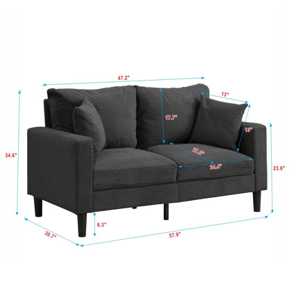 Modern Upholstered Sofa with 2 Pillows and High Density Foam Cushion, Wooden Frame for Home Lounge Area and Office