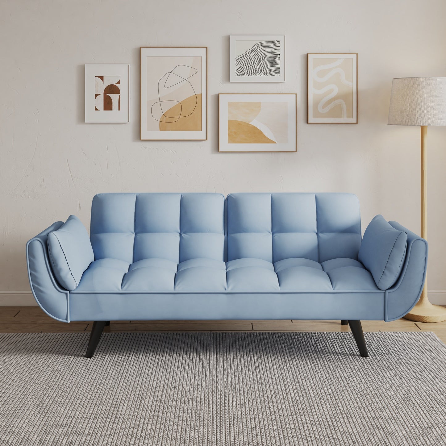 57 Velvet 2 Seater Convertible Sofa with Adjustable Backrest and Armrests for Compact Living Spaces