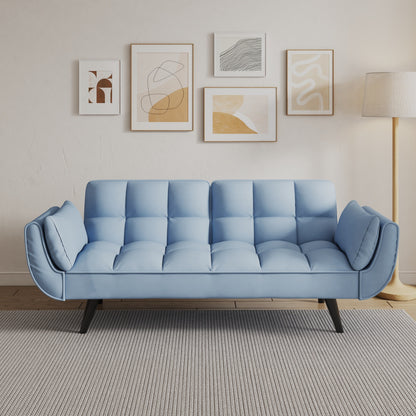 57 Velvet 2 Seater Convertible Sofa with Adjustable Backrest and Armrests for Compact Living Spaces