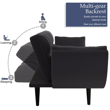 57 Velvet 2 Seater Convertible Sofa with Adjustable Backrest and Armrests for Compact Living Spaces