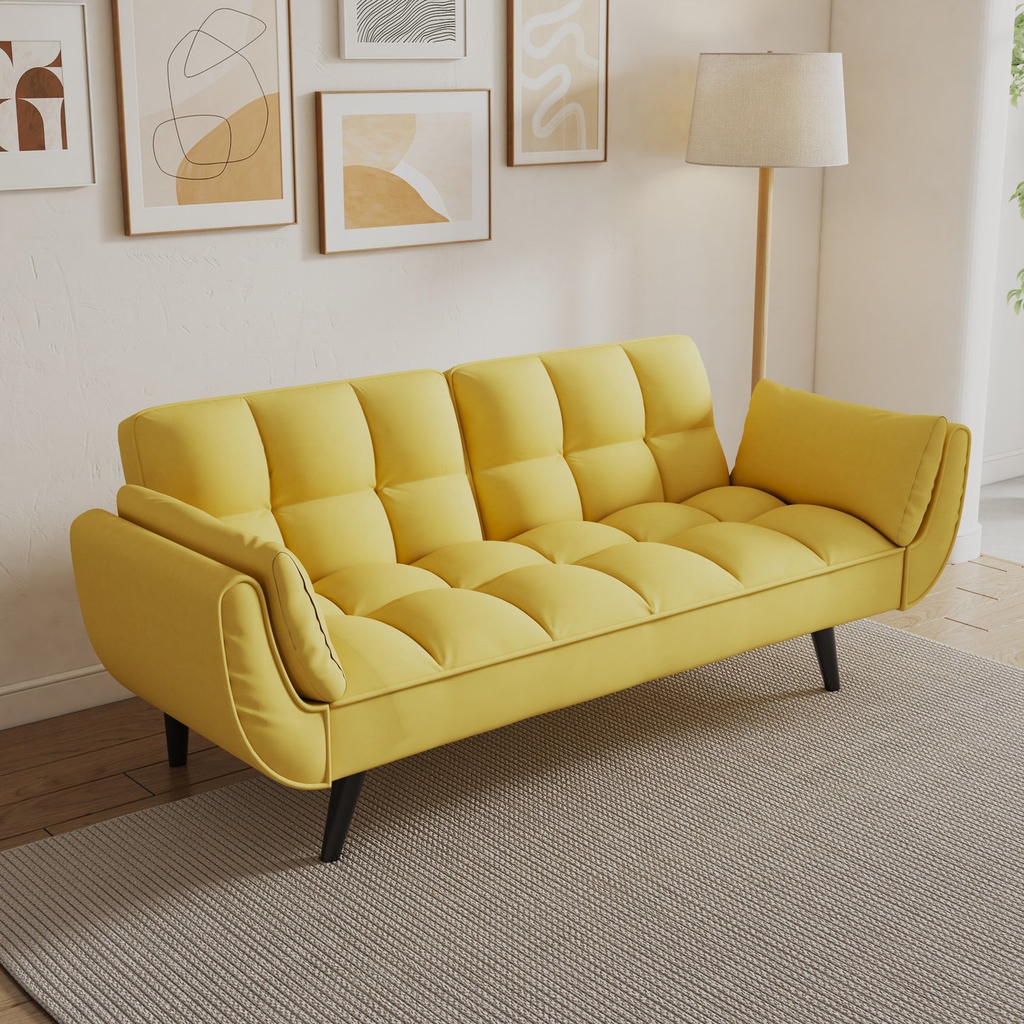 57 Velvet 2 Seater Convertible Sofa with Adjustable Backrest and Armrests for Compact Living Spaces