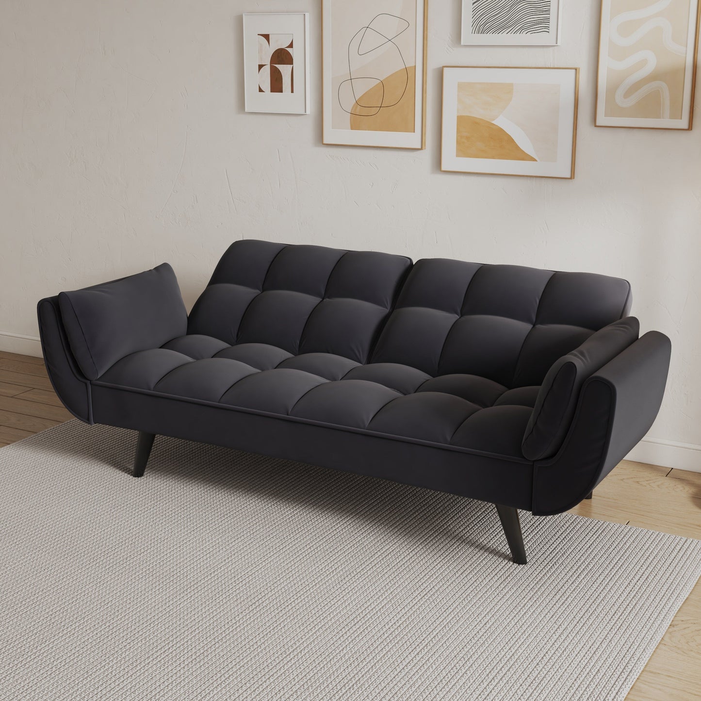 57 Velvet 2 Seater Convertible Sofa with Adjustable Backrest and Armrests for Compact Living Spaces