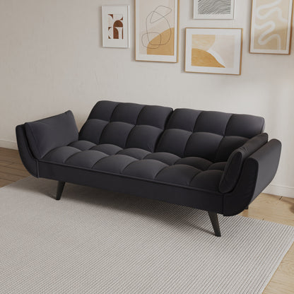 57 Velvet 2 Seater Convertible Sofa with Adjustable Backrest and Armrests for Compact Living Spaces