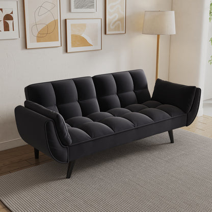 57 Velvet 2 Seater Convertible Sofa with Adjustable Backrest and Armrests for Compact Living Spaces