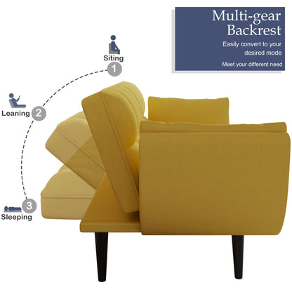 57 Velvet 2 Seater Convertible Sofa with Adjustable Backrest and Armrests for Compact Living Spaces