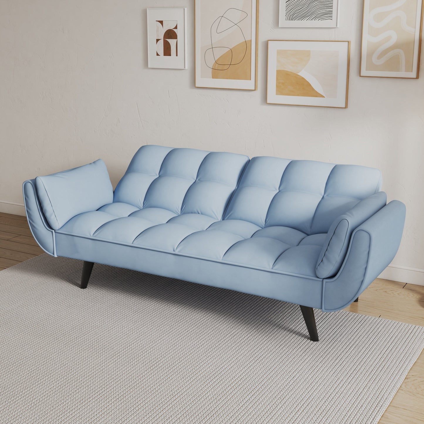 57 Velvet 2 Seater Convertible Sofa with Adjustable Backrest and Armrests for Compact Living Spaces