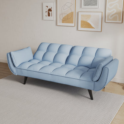 57 Velvet 2 Seater Convertible Sofa with Adjustable Backrest and Armrests for Compact Living Spaces