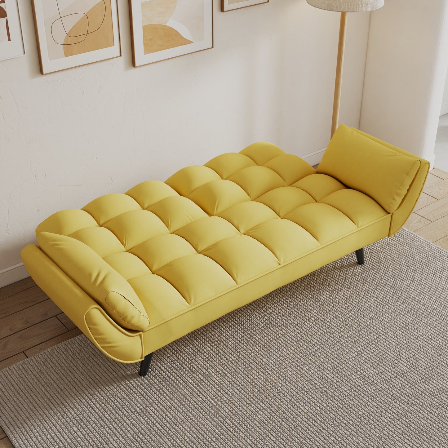 57 Velvet 2 Seater Convertible Sofa with Adjustable Backrest and Armrests for Compact Living Spaces