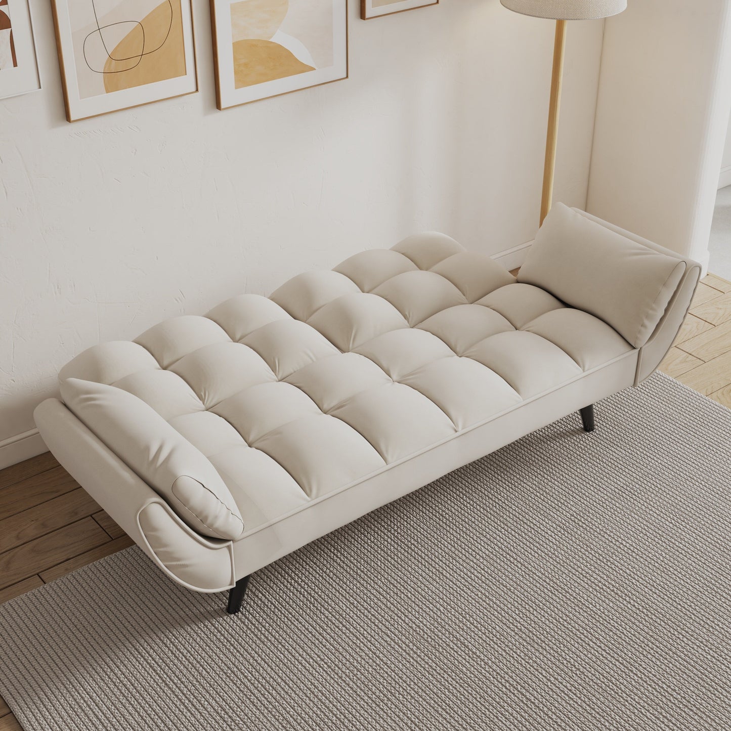 57 Velvet 2 Seater Convertible Sofa with Adjustable Backrest and Armrests for Compact Living Spaces
