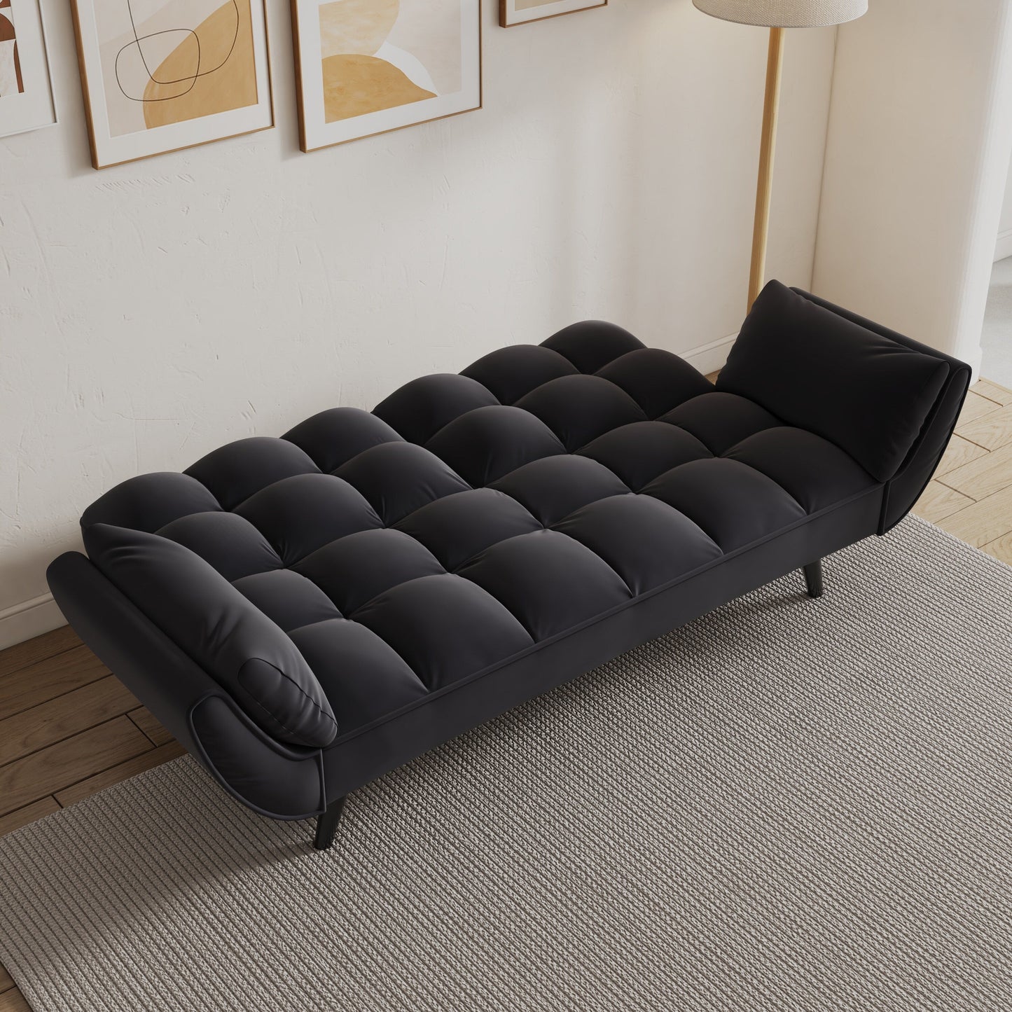 57 Velvet 2 Seater Convertible Sofa with Adjustable Backrest and Armrests for Compact Living Spaces