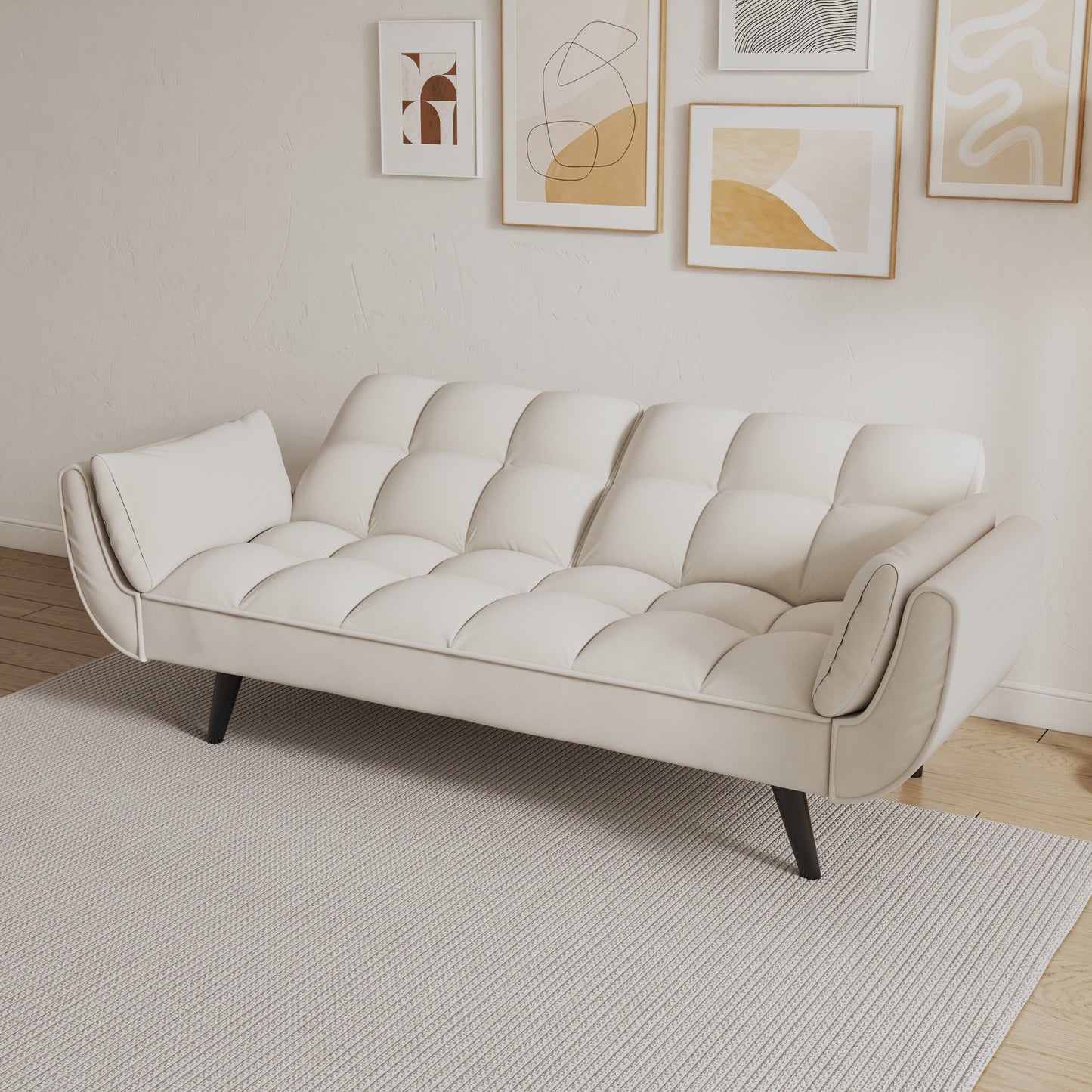 57 Velvet 2 Seater Convertible Sofa with Adjustable Backrest and Armrests for Compact Living Spaces