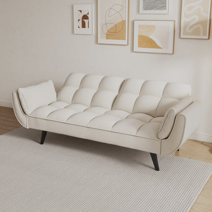 57 Velvet 2 Seater Convertible Sofa with Adjustable Backrest and Armrests for Compact Living Spaces